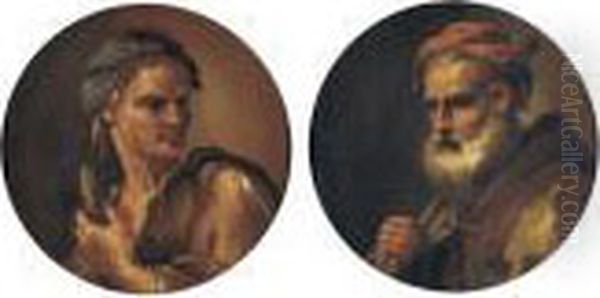 Head Of A Bearded Man; Head Of A Man With A Blue Scarf Oil Painting by Sebastiano Ricci