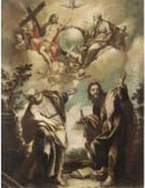 Saint Peter And Saint Paul, With The Celestial Host Above Oil Painting by Sebastiano Ricci