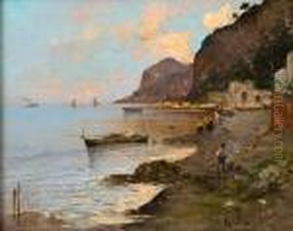 Spiaggia A Sorrento Con Figure Oil Painting by Oscar Ricciardi