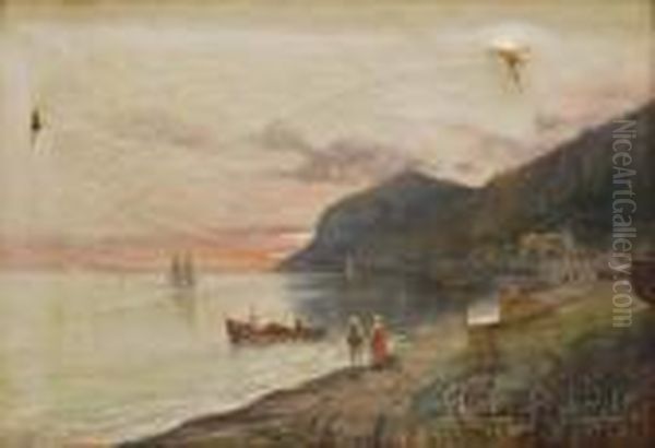 Italian Coastal Scene Oil Painting by Oscar Ricciardi