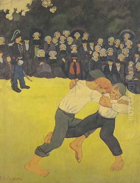 The Wrestling Bretons, c.1893 Oil Painting by Paul Serusier