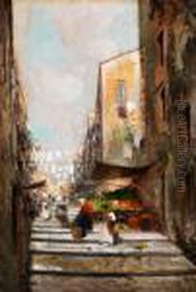 Marktgasse In Neapel Oil Painting by Oscar Ricciardi