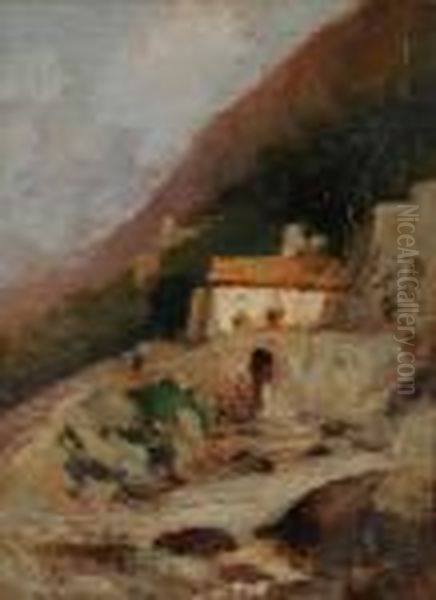 Il Volturno Nei Pressi Di Avellino Oil Painting by Oscar Ricciardi