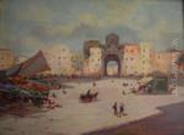 Porta Capuana A Napoli Con Personaggi E Mercato Oil Painting by Oscar Ricciardi