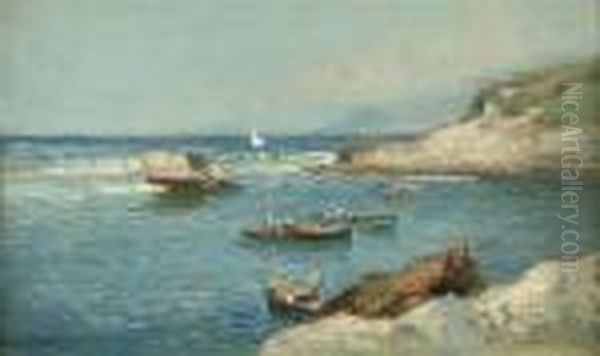 Casting Nets On The Amalfi Coast Oil Painting by Oscar Ricciardi