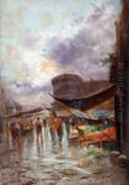 Mercatino A Porta Capuana Olio Su Tavola Cm 36x25 Firmato In Basso A Sinistra: Ricciardi Oil Painting by Oscar Ricciardi