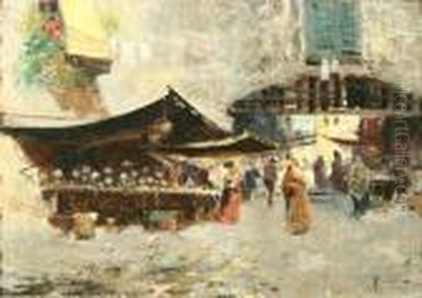 Naples Market Scene Oil Painting by Oscar Ricciardi