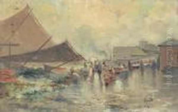 Fischmarkt Im Hafen Von Neapel. Oil Painting by Oscar Ricciardi