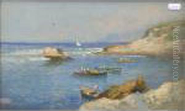 Coastal View With Boats Oil Painting by Oscar Ricciardi