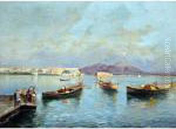 Marina Con Pescatori Oil Painting by Oscar Ricciardi