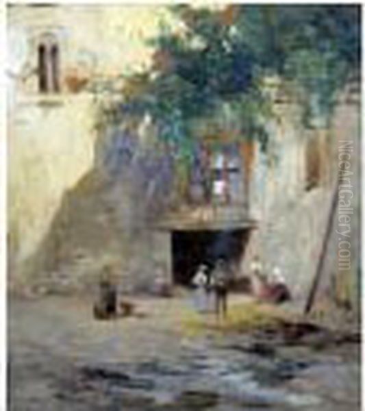 Cortile Rustico Oil Painting by Oscar Ricciardi