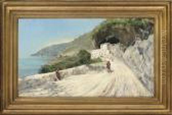 The Road Home From Market, Amalfi Oil Painting by Oscar Ricciardi