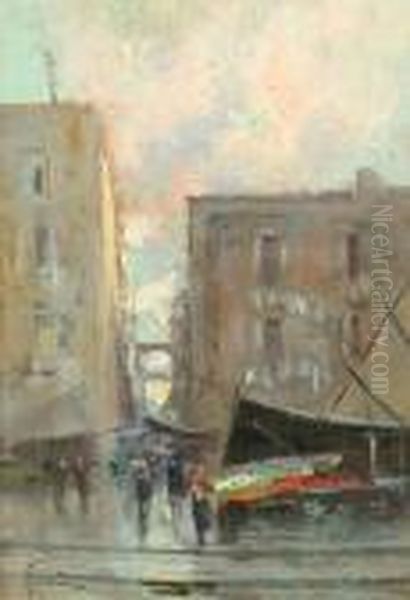 Market Scenes 'ricciardi' (lower Left) Oil Painting by Oscar Ricciardi