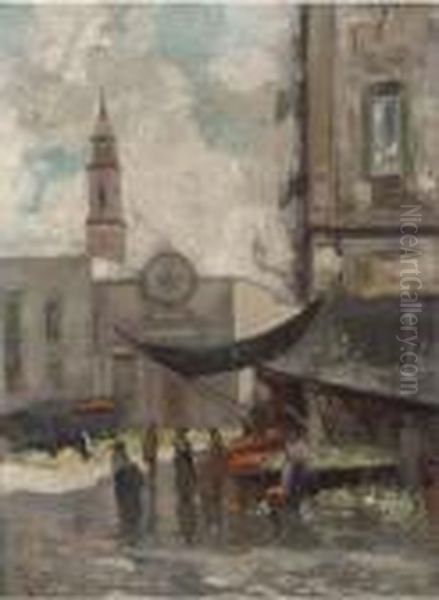 A Neapolitan Fruit Market Oil Painting by Oscar Ricciardi