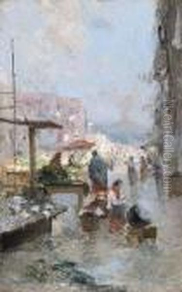 Napoli, Al Mercato Oil Painting by Oscar Ricciardi