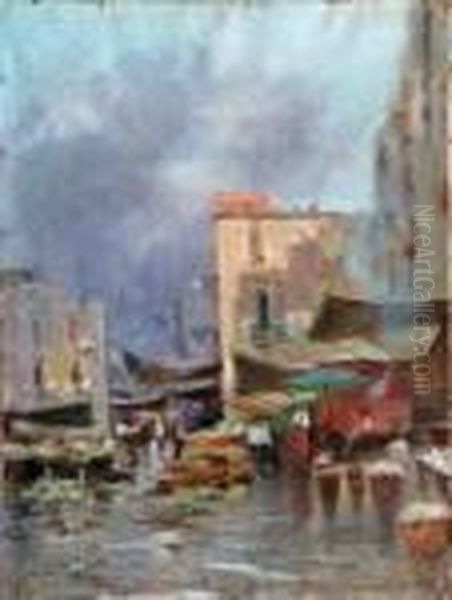 Mercato A Piazza Del Carmine Oil Painting by Oscar Ricciardi