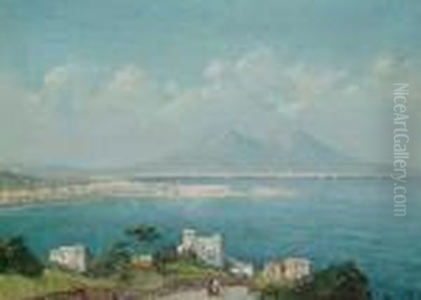 Accross The Bay Of Naples From Posillipo Oil Painting by Oscar Ricciardi