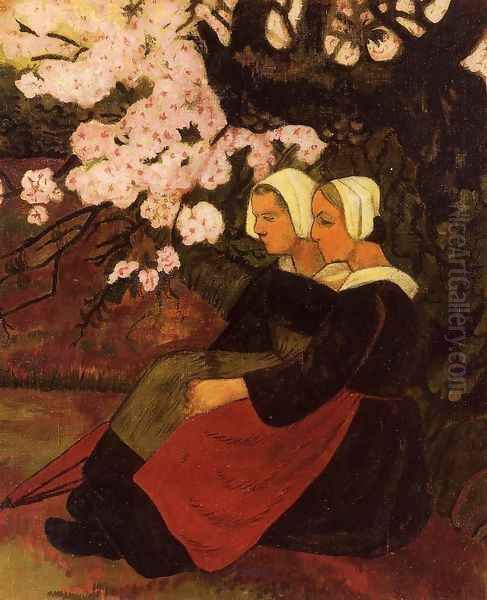 Two Breton Women under a Flowering Apple Tree Oil Painting by Paul Serusier