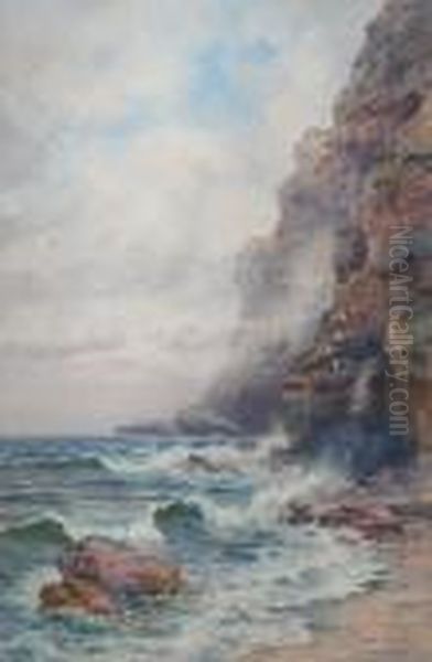 Cornish Coastal Cliffs Oil Painting by William Trost Richards