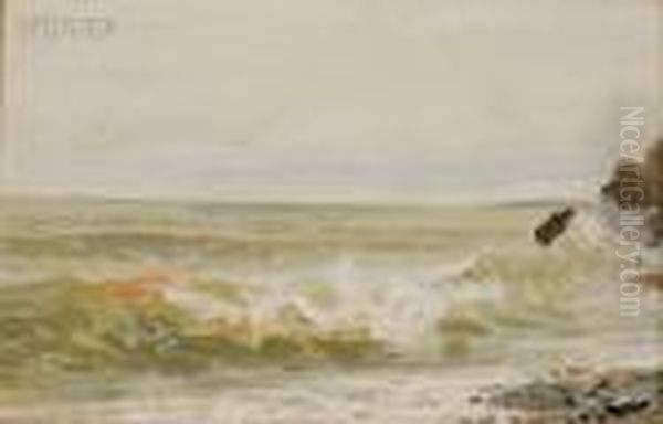 Breaking Waves, Possibly A View Of Bude Haven Oil Painting by William Trost Richards