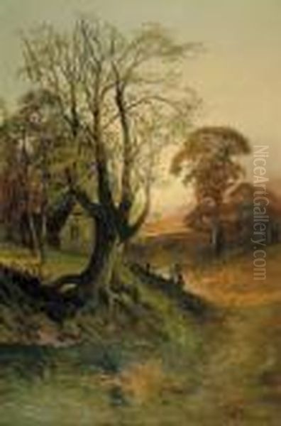 Pair Of Works Rural England Scenes Oil Painting by William Trost Richards