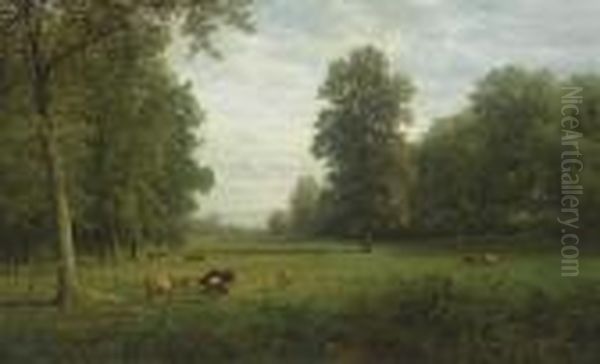 Cows In A Pasture Oil Painting by William Trost Richards