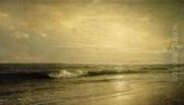 Waves Breaking On A Deserted Shore At Sunset Oil Painting by William Trost Richards