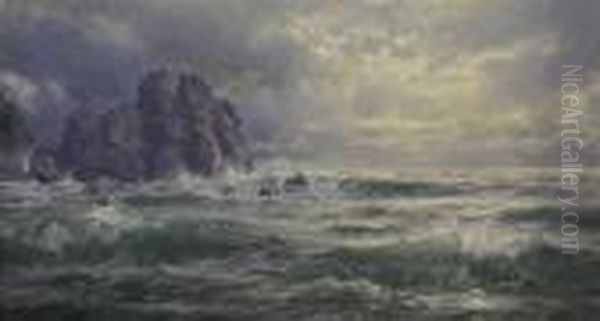 Rocky Coast At Sunset Oil Painting by William Trost Richards