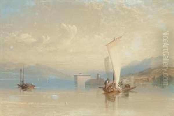 Shipping On A Calm Day, Lake Maggiore Oil Painting by Thomas Miles Richardson