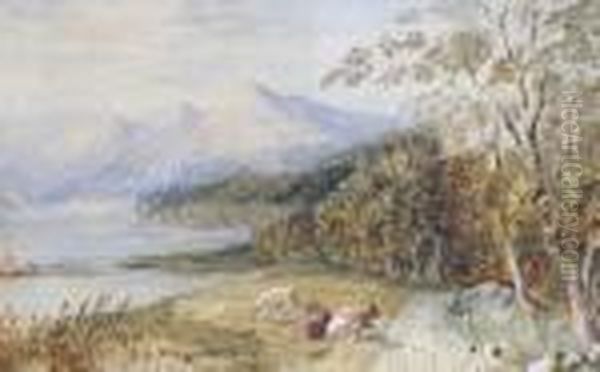 Cattle On The Shores Of A Loch Oil Painting by Thomas Miles Richardson