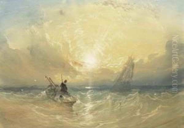 Sunset Off The Coast Oil Painting by Thomas Miles Richardson