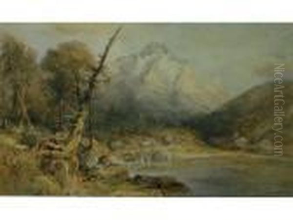 A Mountainous Landscape Oil Painting by Thomas Miles Richardson