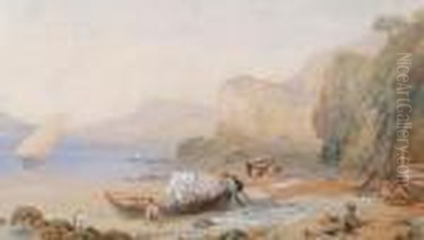 Figures Resting On A Shore Oil Painting by Thomas Miles Richardson