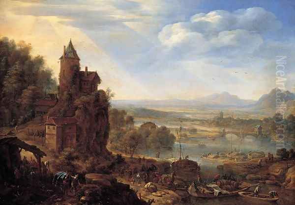 An Extensive Rhenish River Landscape 1664 Oil Painting by Herman Saftleven