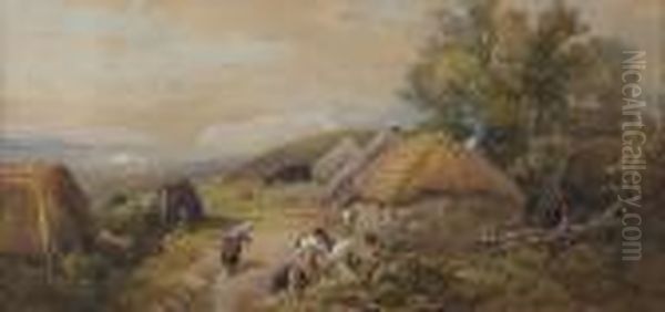 Highland Crofters Oil Painting by Thomas Miles Richardson