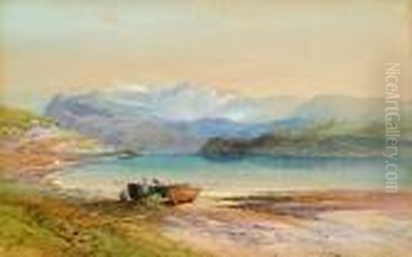 Mountainous Landscape With Lake And Boat Oil Painting by Thomas Miles Richardson