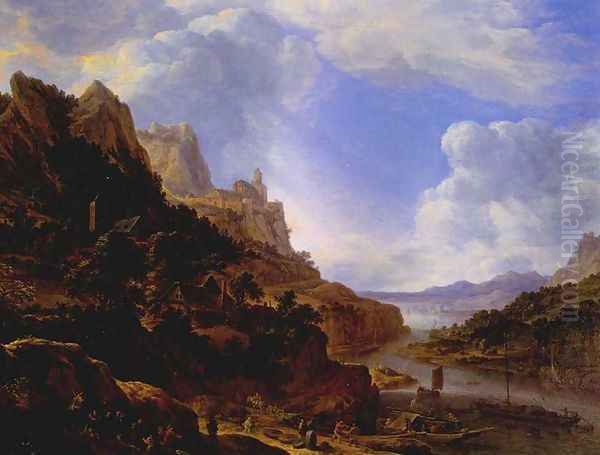 Rhineland Fantasy View 1650 Oil Painting by Herman Saftleven