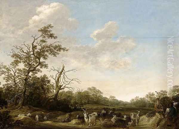 Landscape with Shepherds Playing Music 1630 Oil Painting by Herman Saftleven