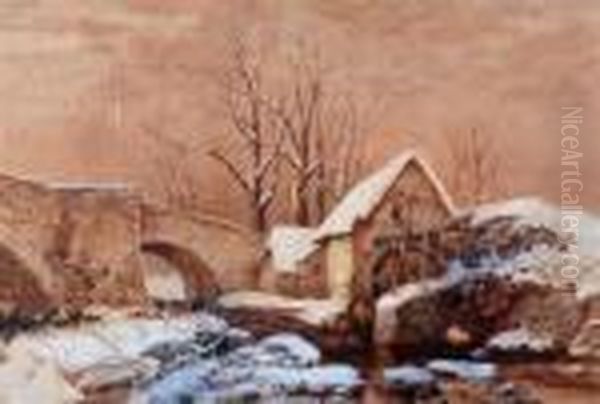 A Winter's Day Beside An Old Mill Oil Painting by Thomas Miles Richardson