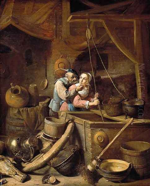 Barn Interior 1634 Oil Painting by Herman Saftleven