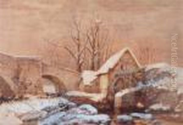 A Winter's Day By The Old Mill Oil Painting by Thomas Miles Richardson