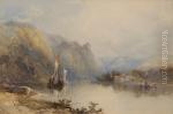 The Castle At Grafenburg, On The Moselle Oil Painting by Thomas Miles Richardson