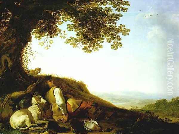 Hunter Sleeping on a Hillside Oil Painting by Herman Saftleven