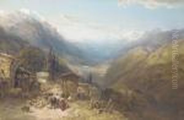 The Rhone Valley From The Forclass, Pass Of The Tete Noire Oil Painting by Thomas Miles Richardson