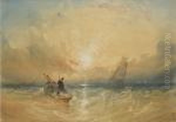 Fishermen At Sea Oil Painting by Thomas Miles Richardson