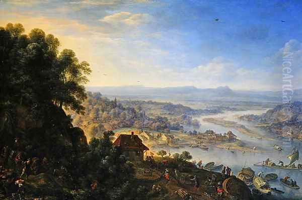 The Rhein Valley near Erbach in Rheingau Oil Painting by Herman Saftleven