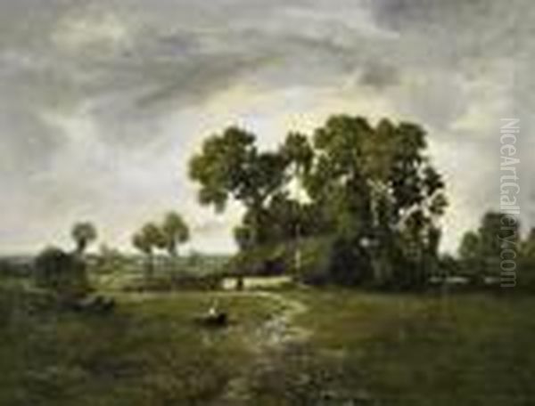 Landscape With Farm House Oil Painting by Leon Richet