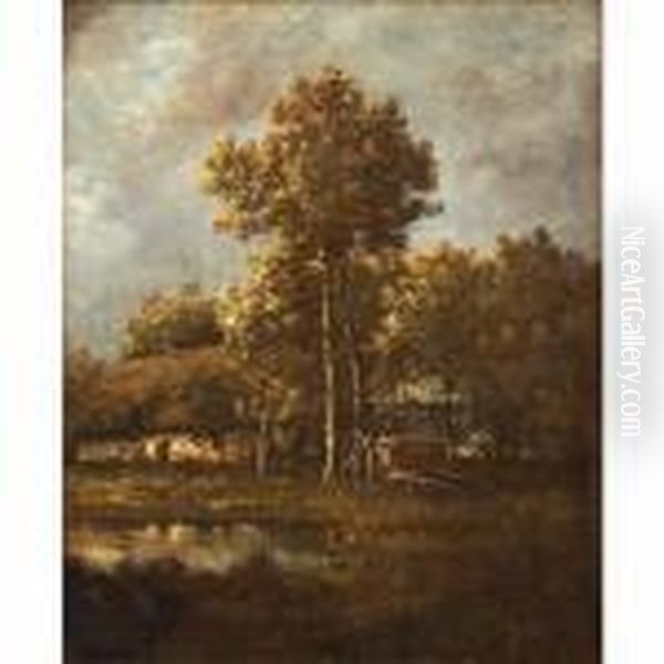 Farm At The Edge Of A Wood Oil Painting by Leon Richet