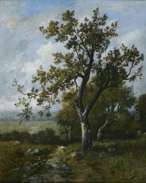 Chenes A Barbizon Oil Painting by Leon Richet