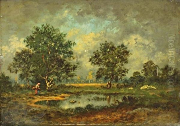 Boisiere Au Bord De L'etang Oil Painting by Leon Richet